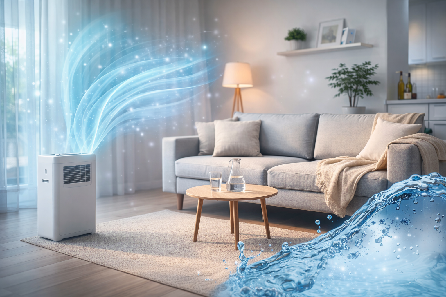 A calm indoor living space representing clean air quality, balanced humidity, and a healthier home environment by AquaNest Solutions